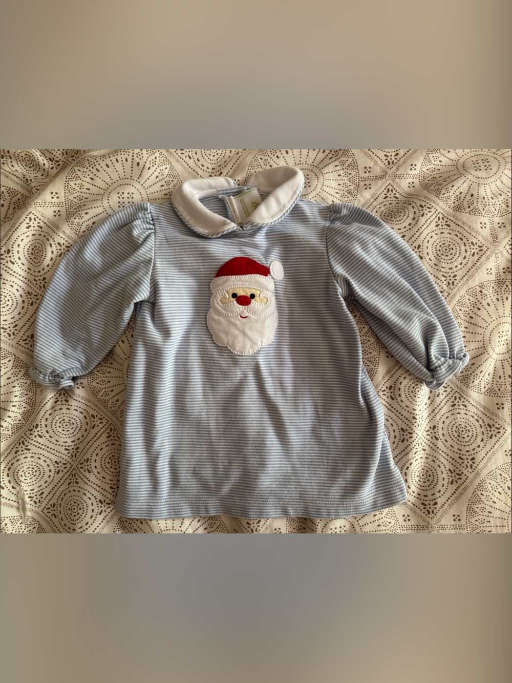 Zuccini Kids Baby Blue Striped Santa Applique Long Sleeve Dress